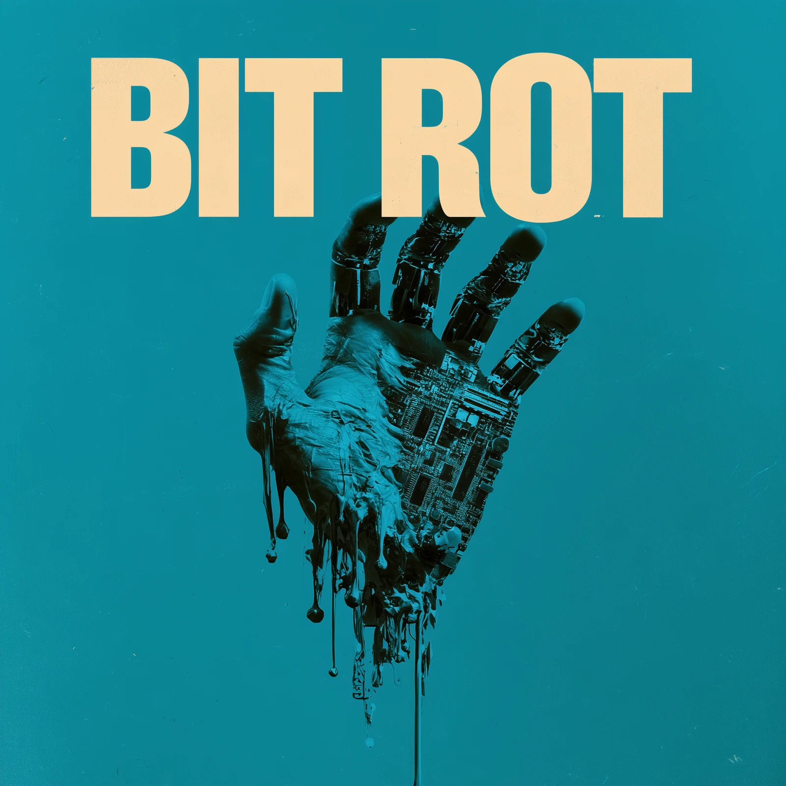 Bit Rot cover: a hand melting away to the circuitry underneath